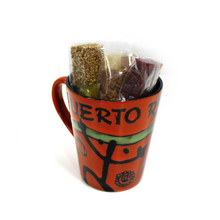 Cargar imagen en el visor de la galería, Taza con disenos tainos y dulces surtidos 4 piezas.
